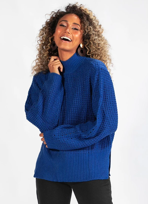 Hering - Blusão Amplo Gola Alta de Tricot Azul 4