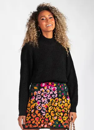 Hering - Blusão Amplo Gola Alta Tricot Preto - HERING