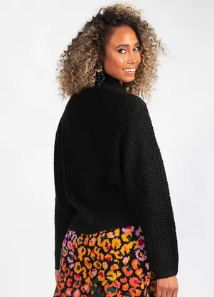 Hering - Blusão Amplo Gola Alta Tricot Preto - HERING
