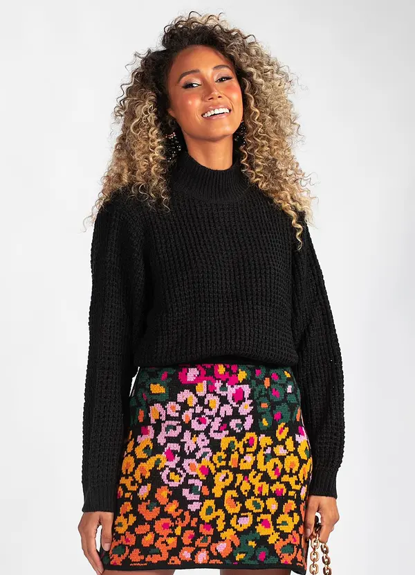 Hering - Blusão Amplo Gola Alta Tricot Preto