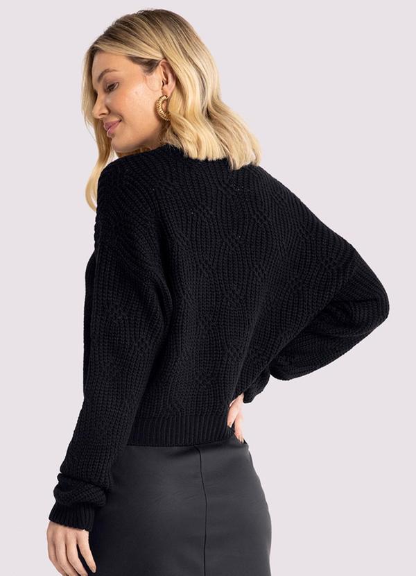 Lunender - Blusão Cropped em Tricô com Gola Alta Preto 2