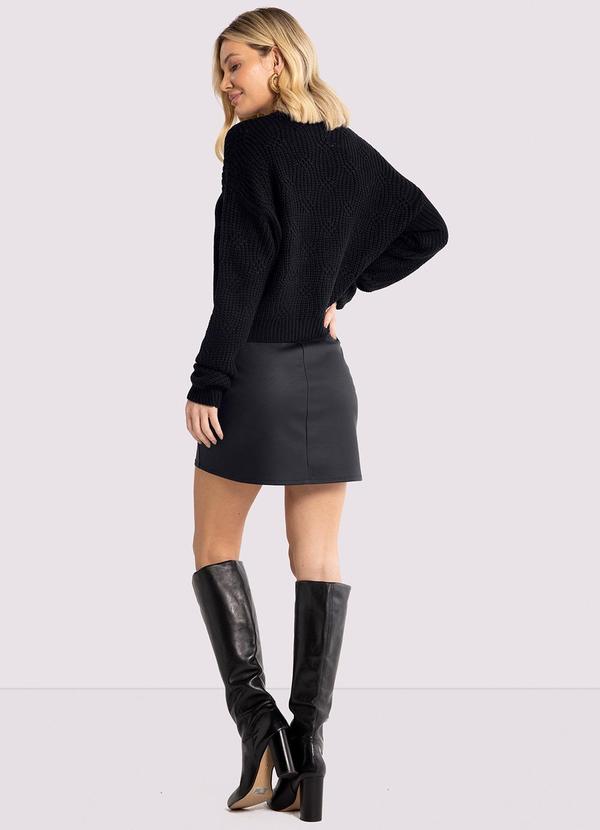 Lunender - Blusão Cropped em Tricô com Gola Alta Preto 4