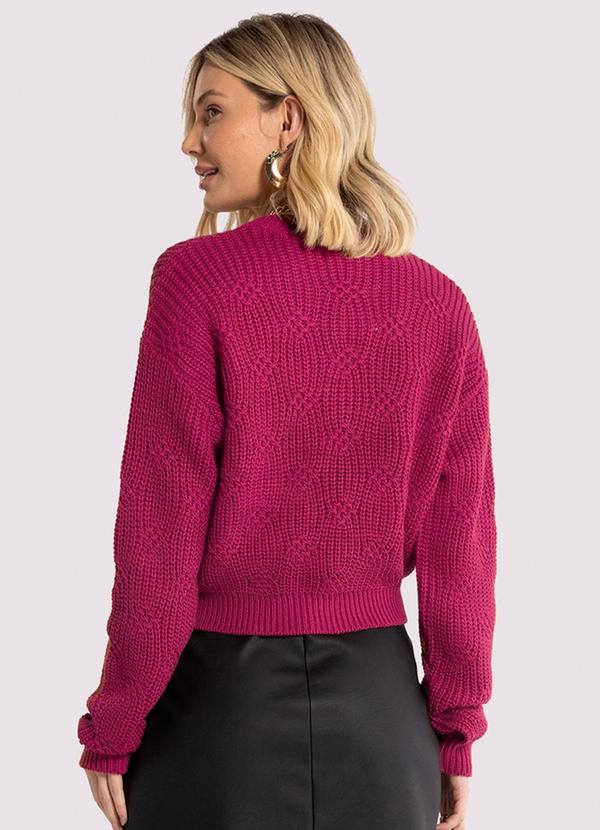 Lunender - Blusão Cropped em Tricô com Gola Alta Rosa 2