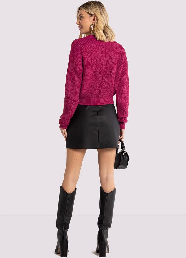 Lunender - Blusão Cropped em Tricô com Gola Alta Rosa 4