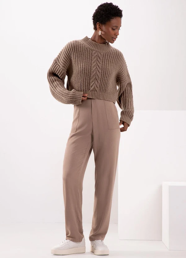 Lunender - Blusão Curto de Tricô com Gola Alta Marrom 3