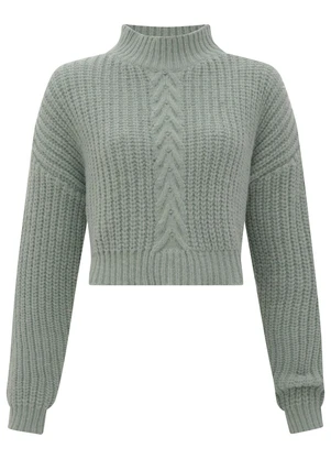 Lunender - Blusão Curto de Tricô com Gola Alta Verde - LUNENDER