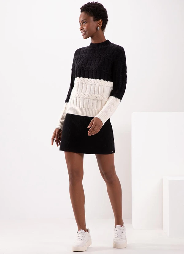 Lunender - Blusão de Gola Alta Bicolor em Tricô Preto 3