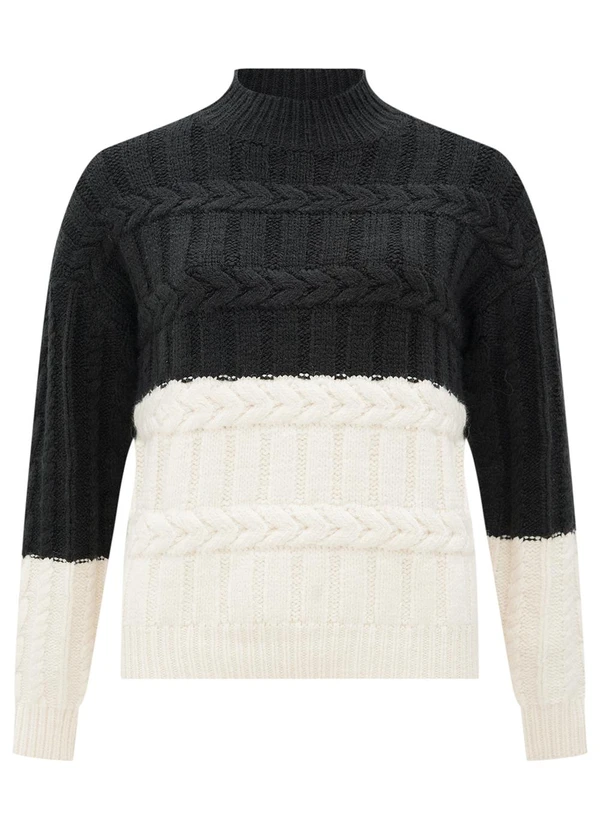 Lunender - Blusão de Gola Alta Bicolor em Tricô Preto 4