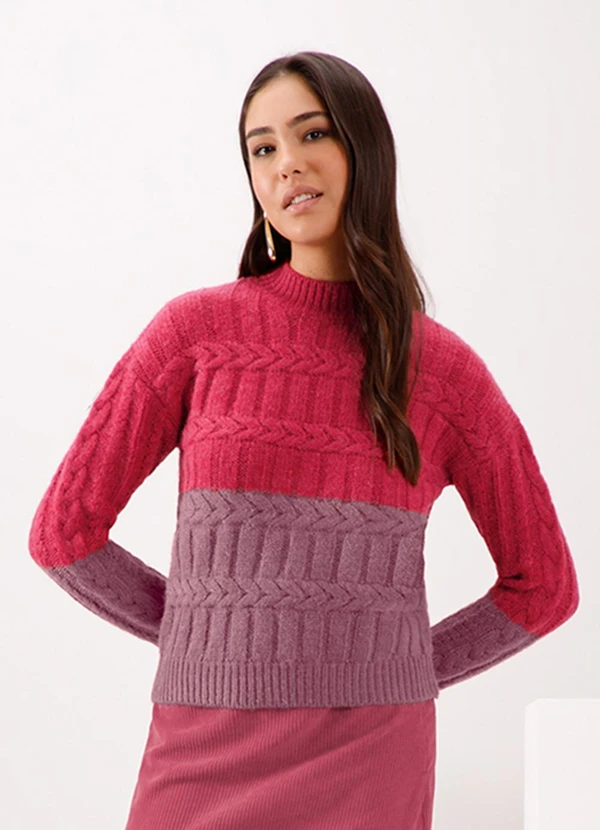 Lunender - Blusão de Gola Alta Bicolor em Tricô Vermelho 1