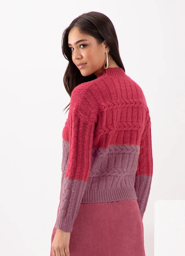 Lunender - Blusão de Gola Alta Bicolor em Tricô Vermelho 2