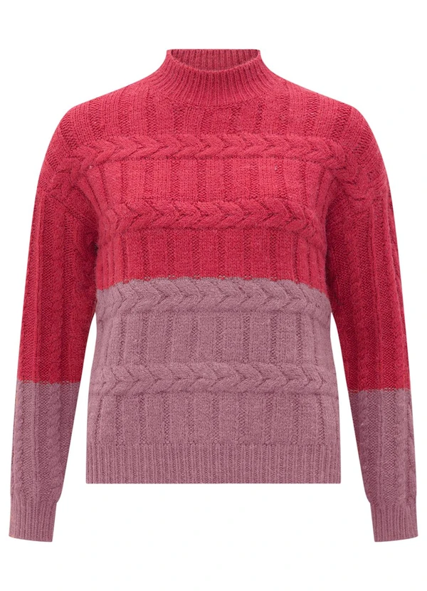 Lunender - Blusão de Gola Alta Bicolor em Tricô Vermelho 5