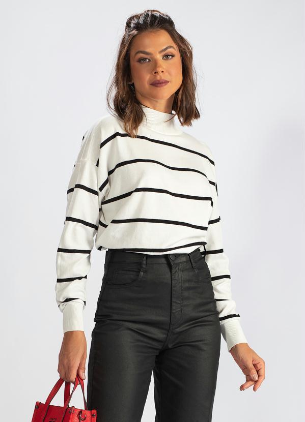 Hering - Blusão de Tricot Listrado Branco