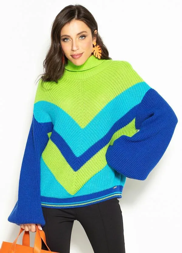 Colcci - Blusão de Tricot Tricolor Azul