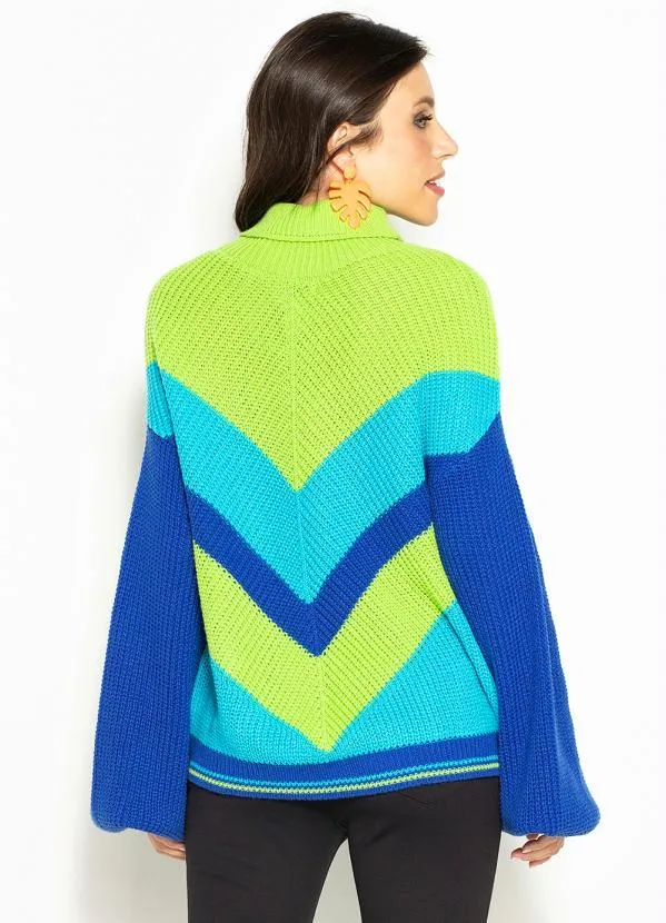 Colcci - Blusão de Tricot Tricolor Azul 2