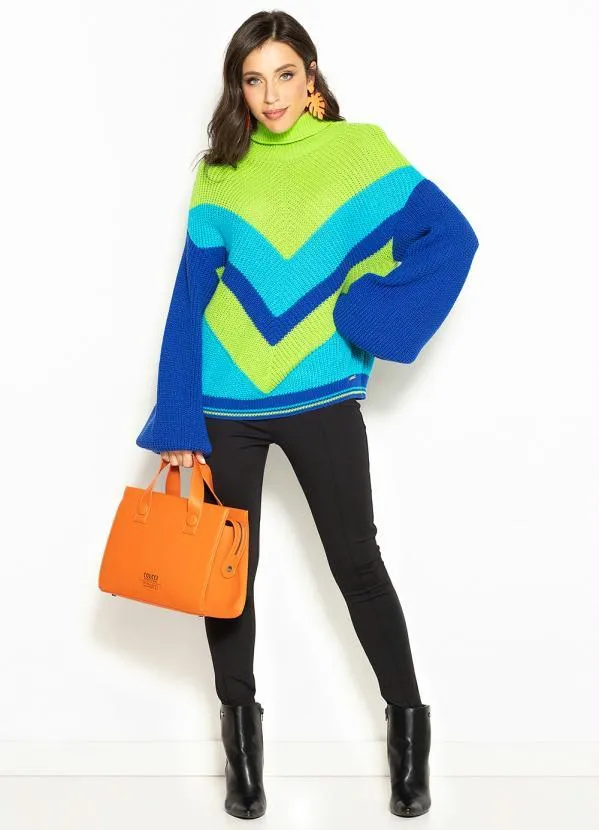 Colcci - Blusão de Tricot Tricolor Azul 3