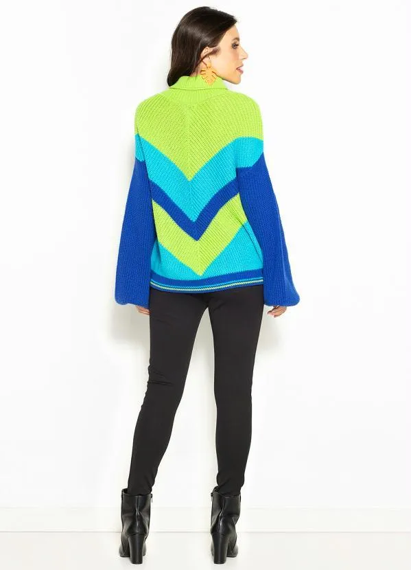 Colcci - Blusão de Tricot Tricolor Azul 4