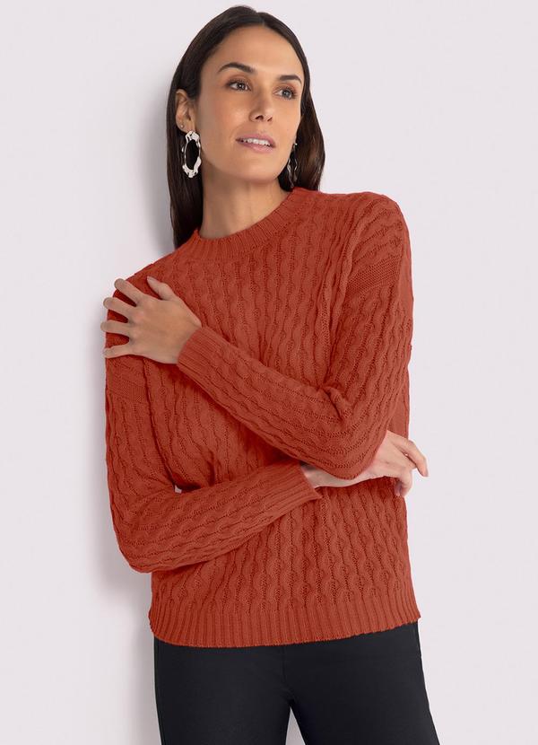 Lunender - Blusão em Tricô com Textura Laranja