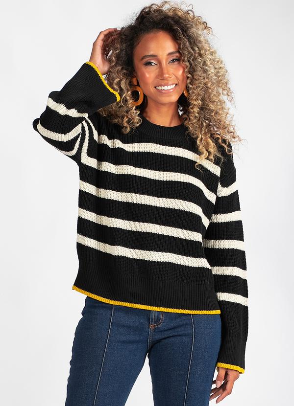 Hering - Blusão Listrado em Tricot Preto