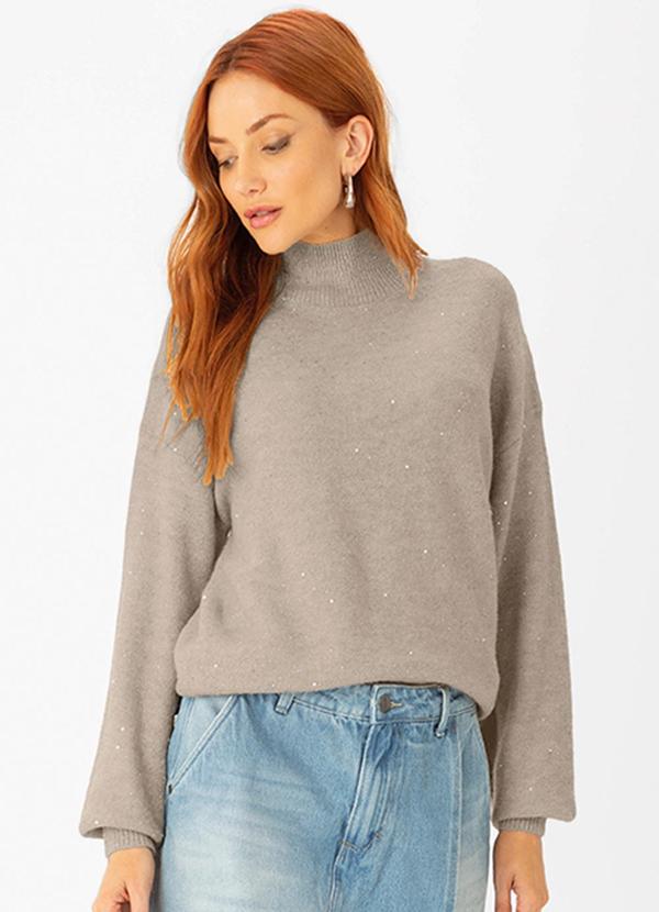 Enfim - Blusão Suéter em Tricô Brilho Bege