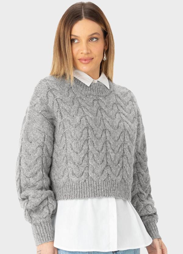Enfim - Blusão Suéter em Tricô Cinza