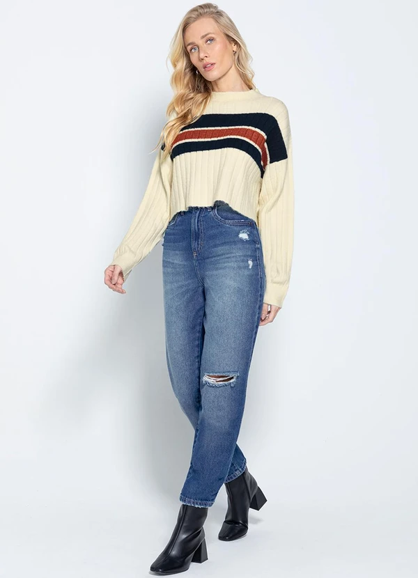 Enfim - Blusão Suéter em Tricô Feminino Bege 2