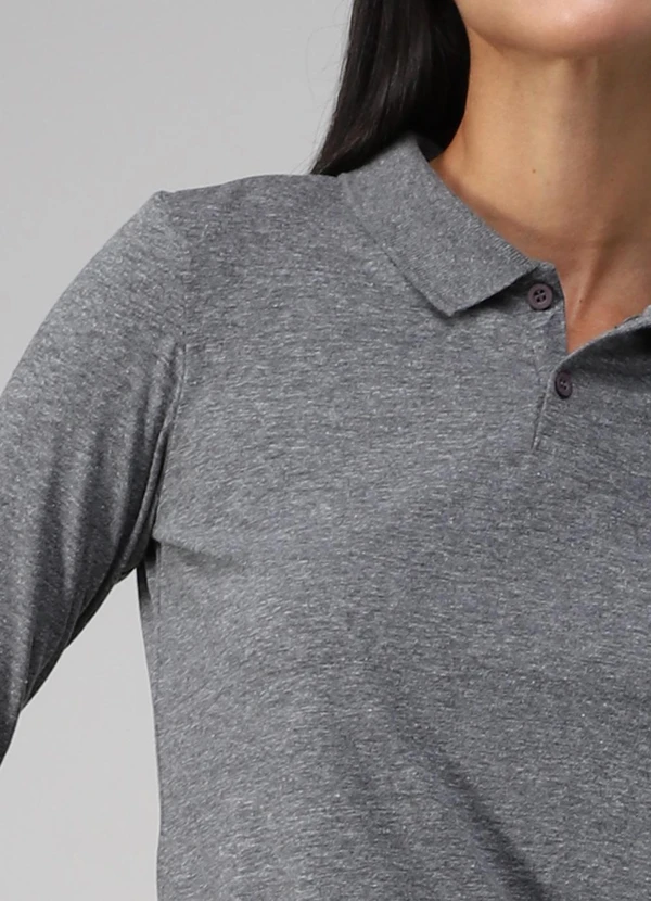 Basicamente - Camisa Polo Manga Longa Feminina Mescla Escuro 3