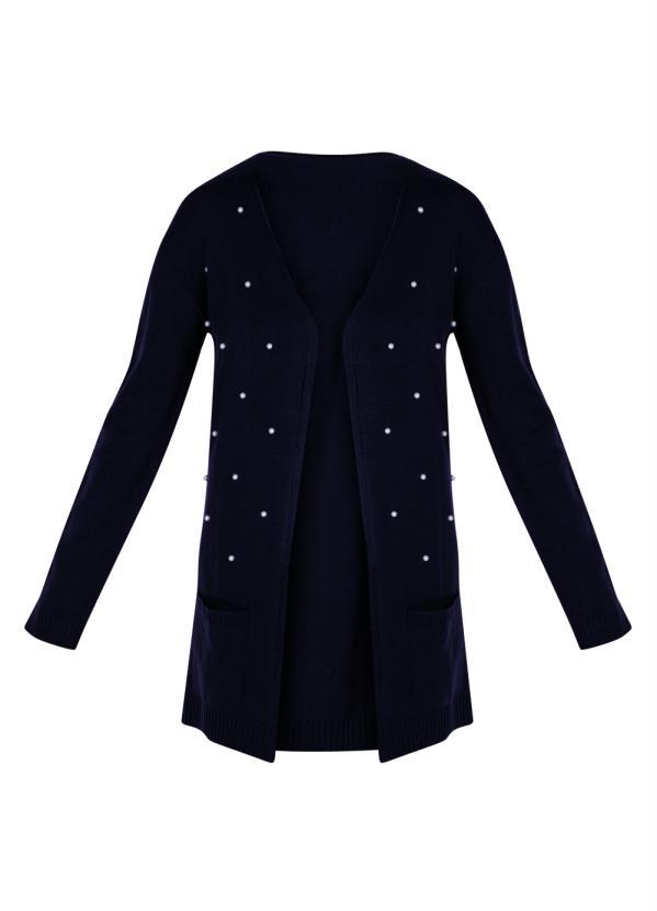 Outlet - Cardigan Alongado com Pérolas Azul Marinho 5