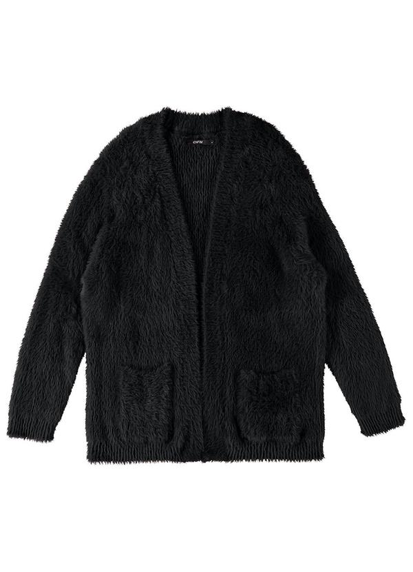 Enfim - Cardigan Alongado em Tricô Felpado Preto