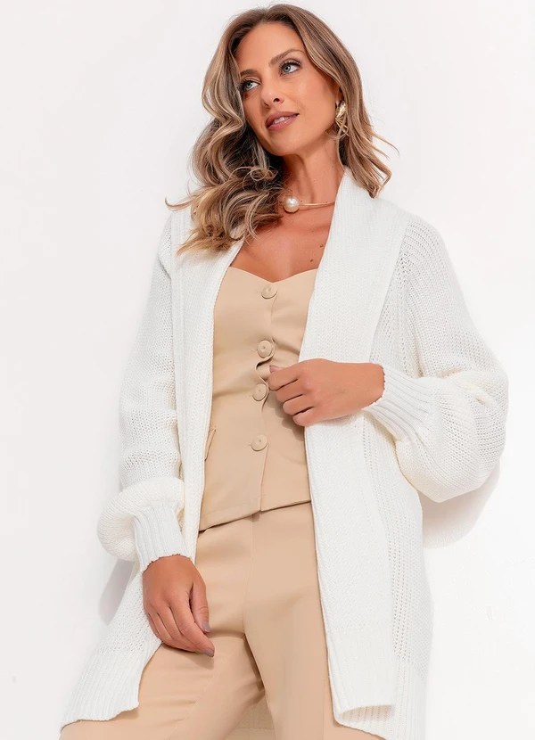 Quintess - Cardigan Alongado Off White em Tricô 5
