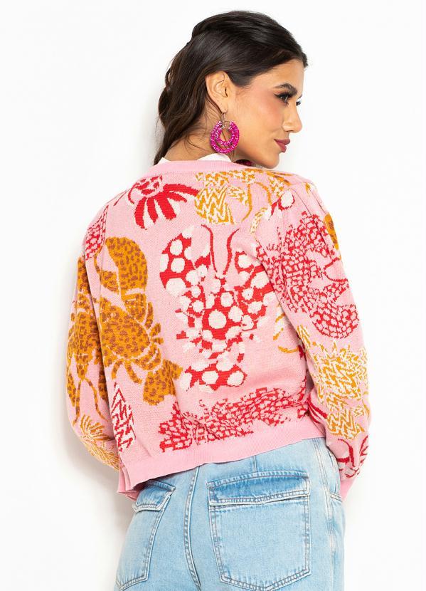 Farm - Cardigan Curto de Tricot Lagostinha Rosa 2