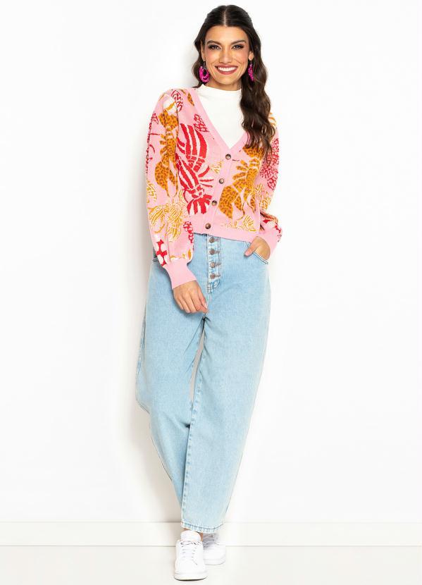 Farm - Cardigan Curto de Tricot Lagostinha Rosa 3