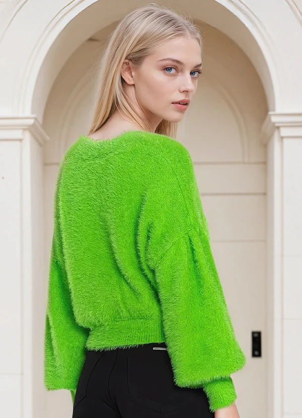 Farm - Cardigan Curto de Tricot Pelinho Verde 2