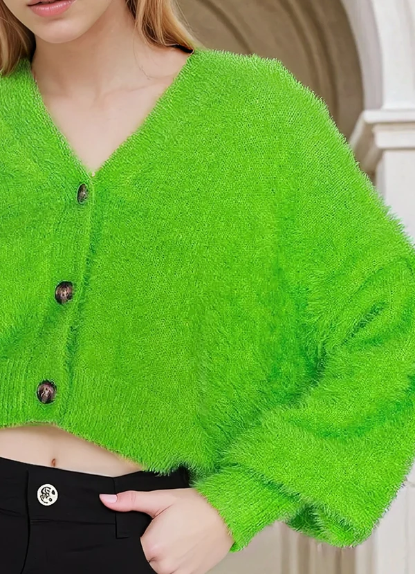 Farm - Cardigan Curto de Tricot Pelinho Verde 5