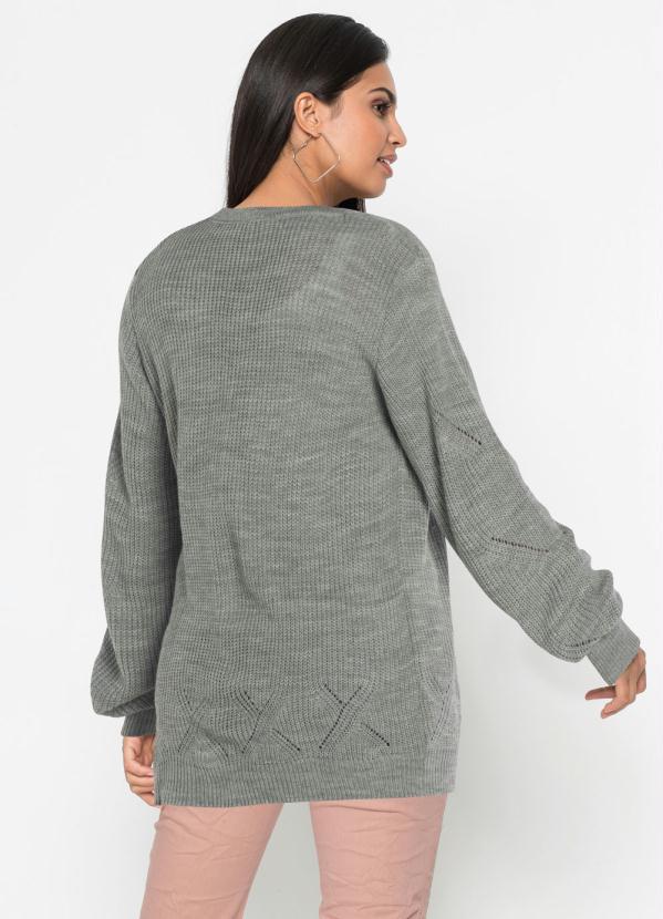 bonprix - Cardigan de Tricô Ponto Trabalhado Cinza Mescla 2