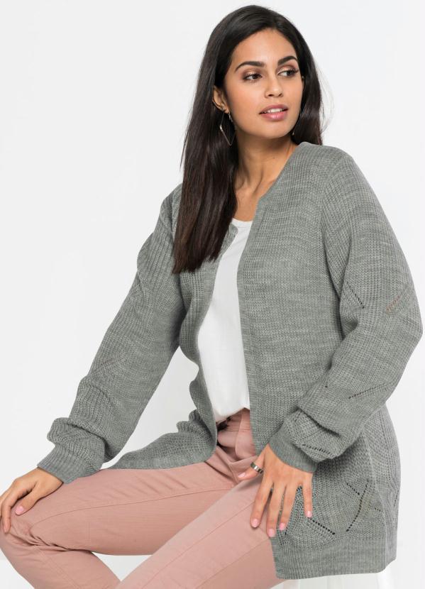 bonprix - Cardigan de Tricô Ponto Trabalhado Cinza Mescla 3