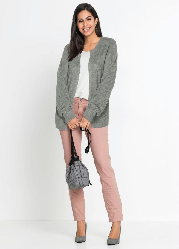 bonprix - Cardigan de Tricô Ponto Trabalhado Cinza Mescla 4