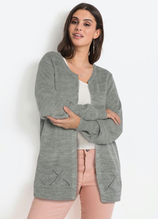 bonprix - Cardigan de Tricô Ponto Trabalhado Cinza Mescla 6