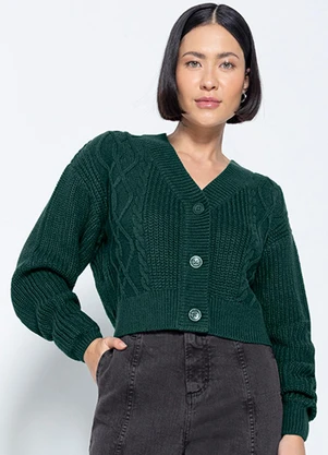 Enfim - Cardigan Feminino em Tricô Verde - ENFIM