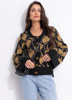Farm - Cardigan Tricot Banana Tassel Mini Preto - FARM