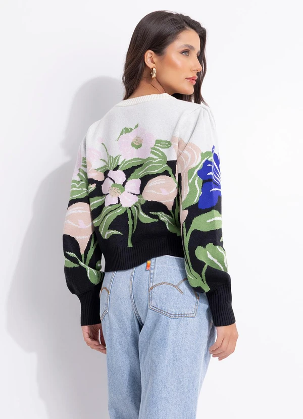 Farm - Cardigan Tricot Céu de Flor Preto 2