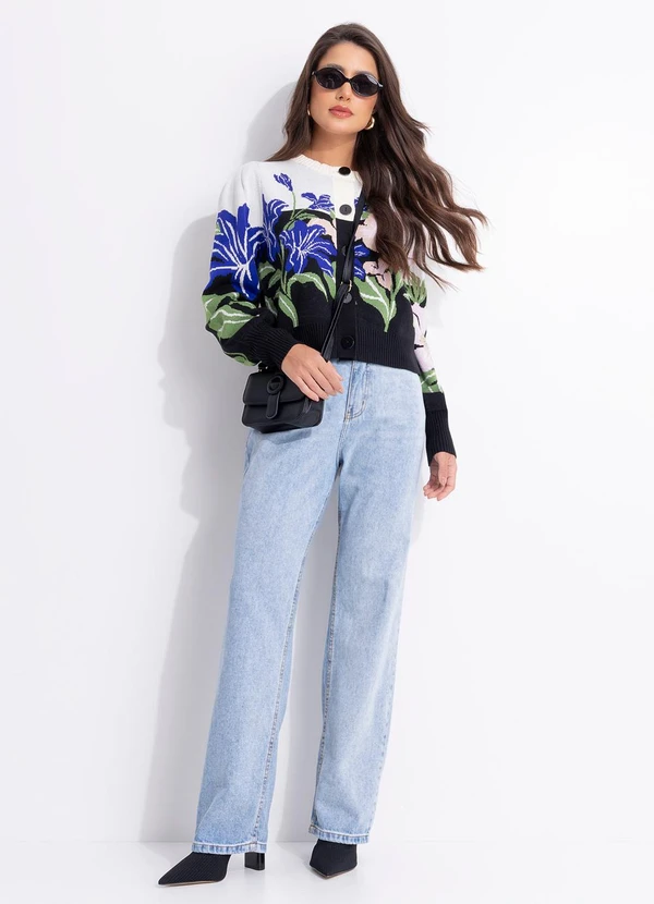 Farm - Cardigan Tricot Céu de Flor Preto 3