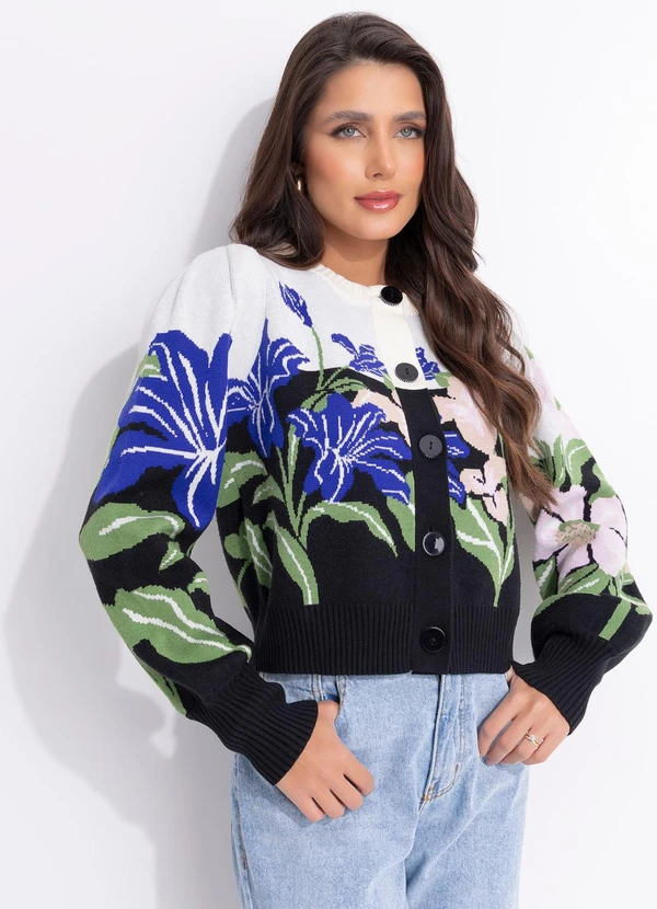 Farm - Cardigan Tricot Céu de Flor Preto 5