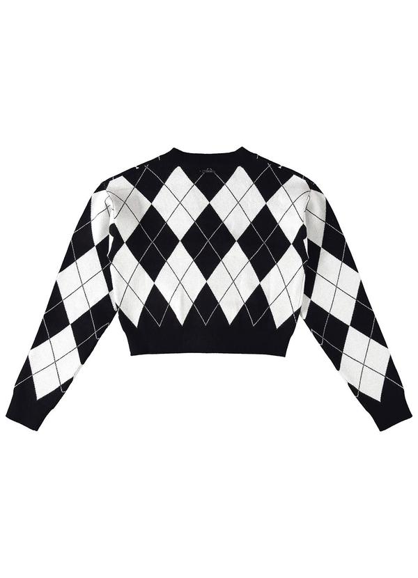 Enfim - Cardigan Xadrez Cropped em Tricô Preto 2