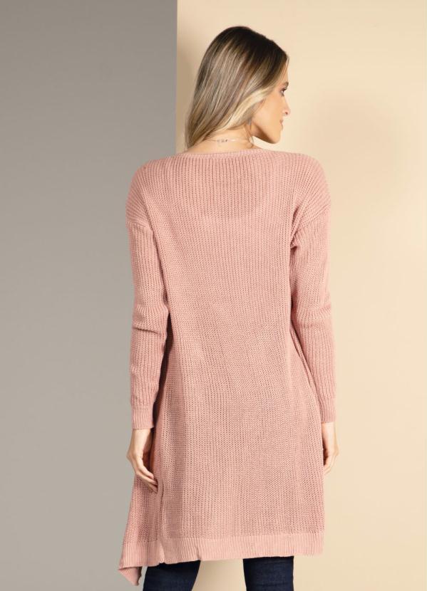 Quintess - Casaco Alongado em Tricot Rosa 2