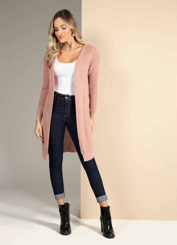 Quintess - Casaco Alongado em Tricot Rosa 3
