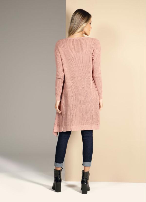 Quintess - Casaco Alongado em Tricot Rosa 4