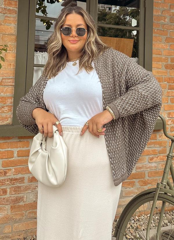 Malharia Adão - Casaco Amplo em Tricot Mosaico Marrom