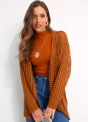 Cardigã Sueter Feminino Trico Passo Passo Casaco Caramelo Em Tricô