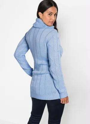 bonprix - Casaco de Tricô Alongado Azul Claro - BONPRIX