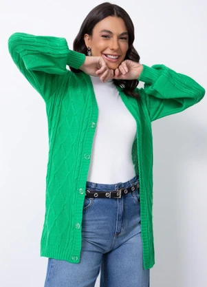 Quintess - Casaco de Tricô Alongado Verde - QUINTESS